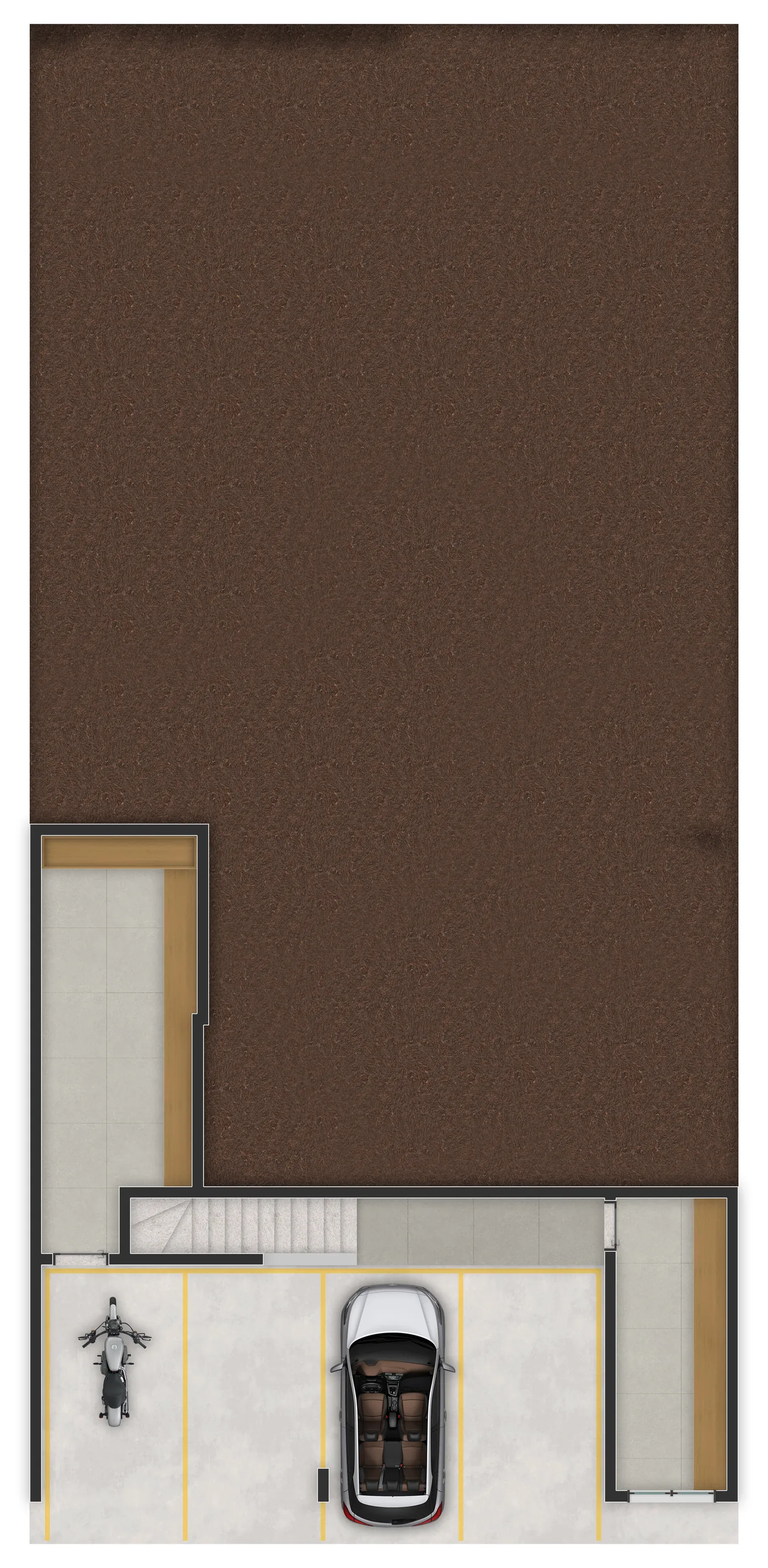 Planta humanizada do pavimento subsolo da Casa Prime, versão Prime Plus com edícula — estudo preliminar, sem elevador (previsto)